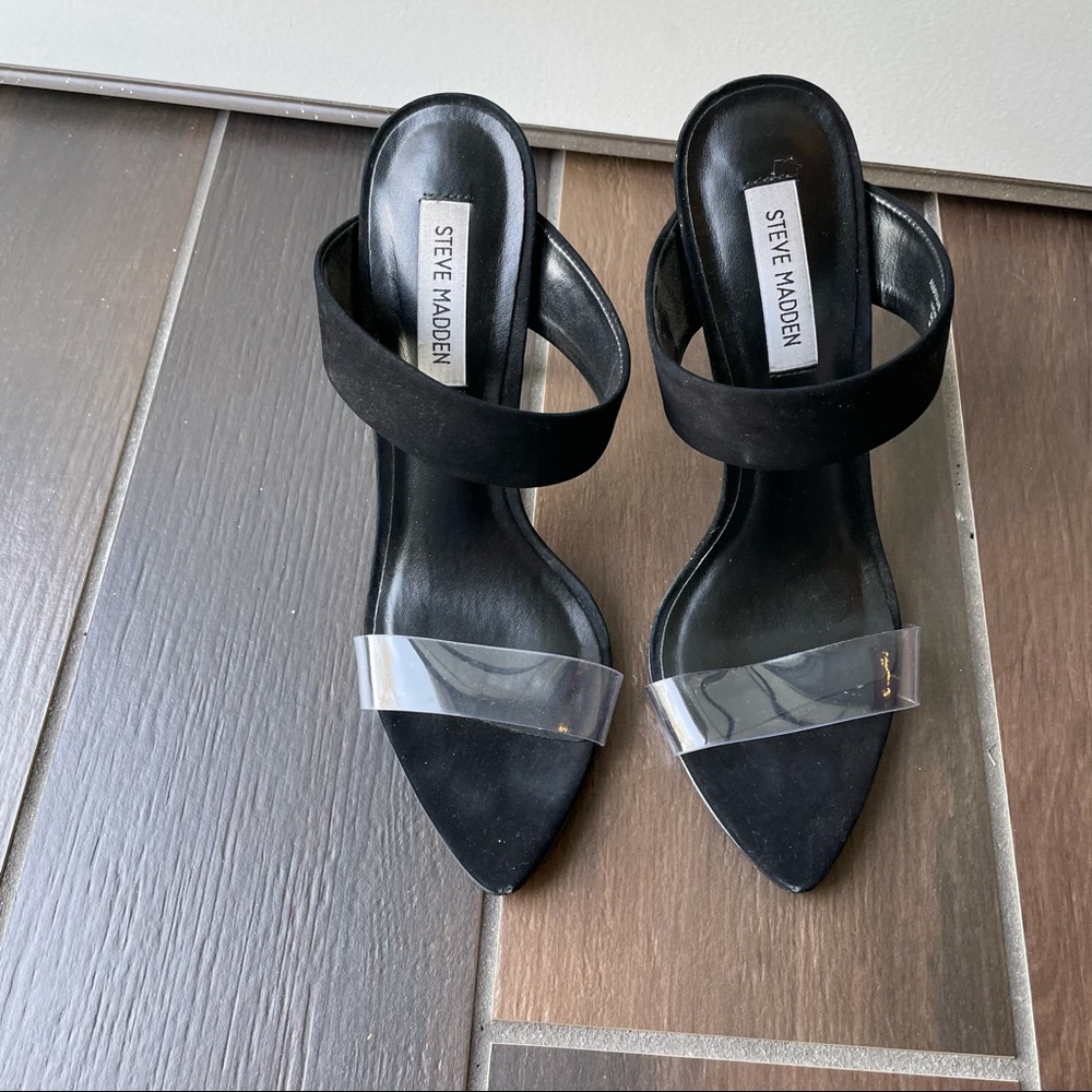 Steve Madden black and clear slide on heels